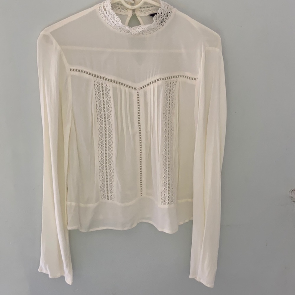 Express Lace Mock Neck Long Sleeve Blouse